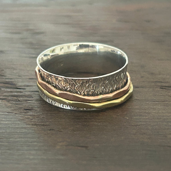 LARGE Sterling Silver 2/3 Colour Fidget / Anxiety / Spinning Ring