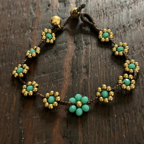 'Bead Love' Flower Design Bead Bracelet (Lighter Green Turquoise)