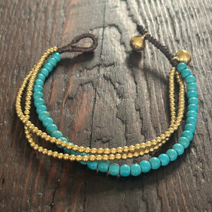 'Bead Love' Triple Strand Bead Bracelet (Blue Turquoise)