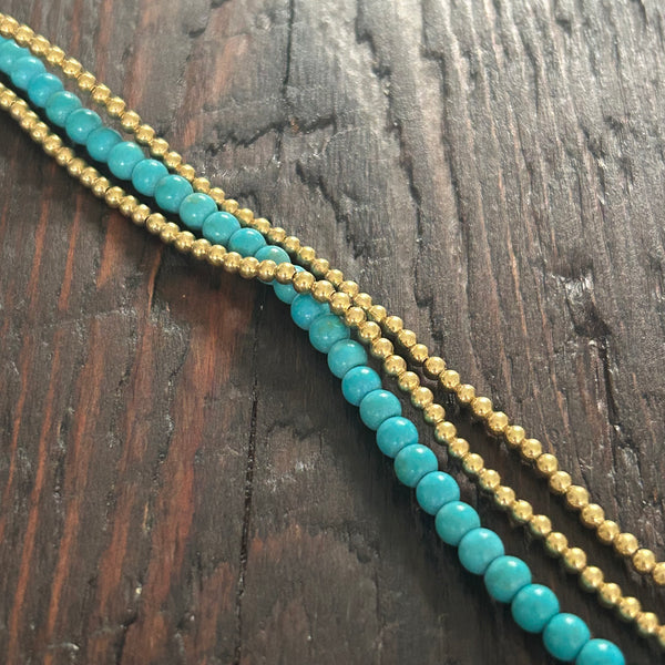 'Bead Love' Triple Strand Bead Bracelet (Blue Turquoise)