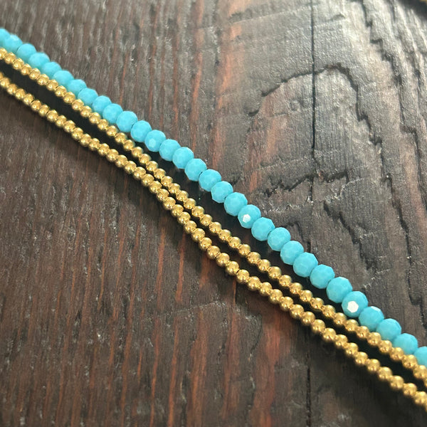 'Bead Love' Triple Strand Bead Bracelet (Light Blue)