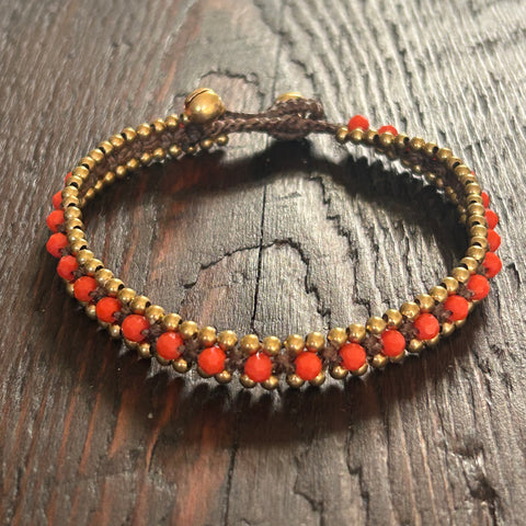 'Bead Love' Band Bead Anklet (Orange)