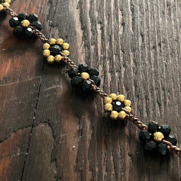 'Bead Love' Flower Design Anklet (Black)