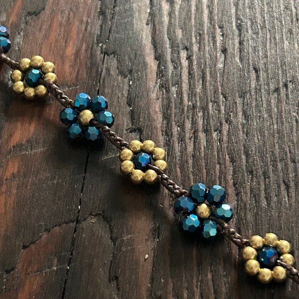 'Bead Love' Flower Design Anklet (Metallic Blue)