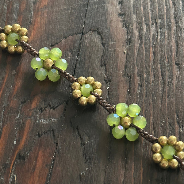 'Bead Love' Flower Design Anklet (Bright Green)