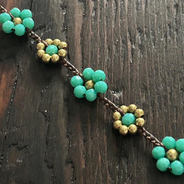 'Bead Love' Flower Design Anklet (Light Green Turquoise)