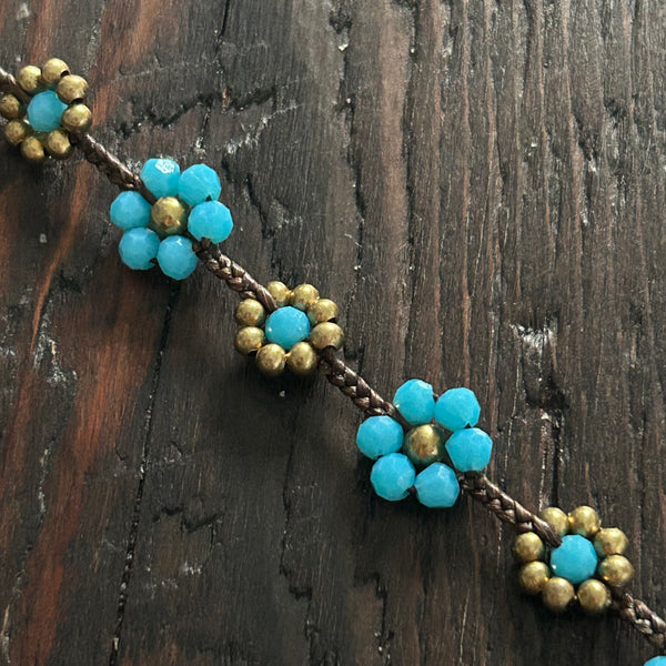 'Bead Love' Flower Design Anklet (Mid Blue)