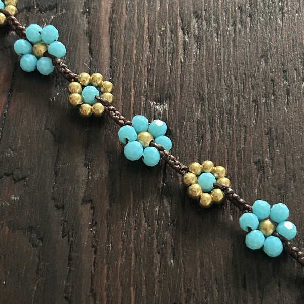 'Bead Love' Flower Design Anklet (Light Blue)