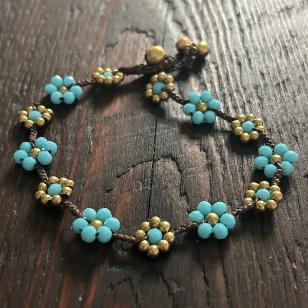 'Bead Love' Flower Design Anklet (Light Blue)