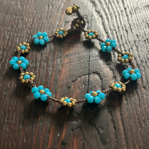 'Bead Love' Flower Design Anklet (Mid Blue)