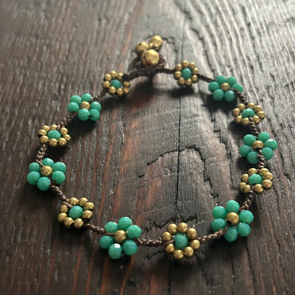 'Bead Love' Flower Design Anklet (Light Green Turquoise)