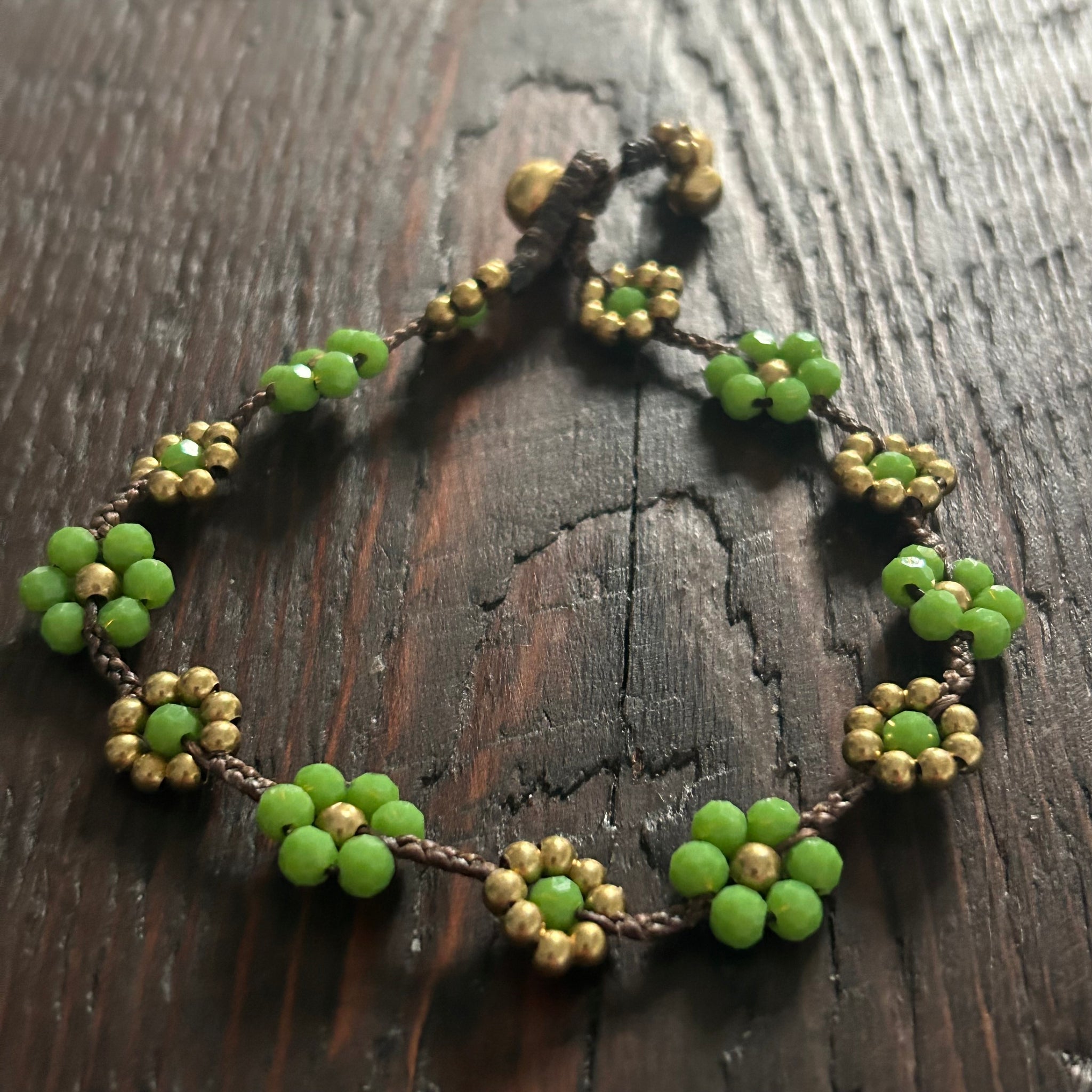 'Bead Love' Flower Design Anklet (Solid Bright Green)