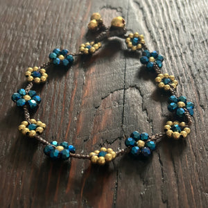 'Bead Love' Flower Design Anklet (Metallic Blue)