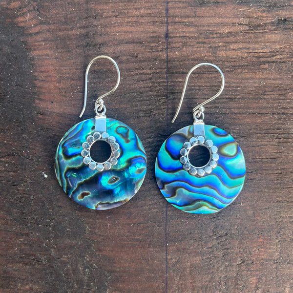 Abalone Shell Round Drop Earrings With 925 Sterling Silver Embellishment