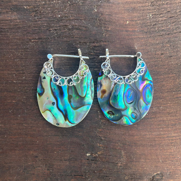 Sterling Silver & Abalone Shell Hoop Earrings