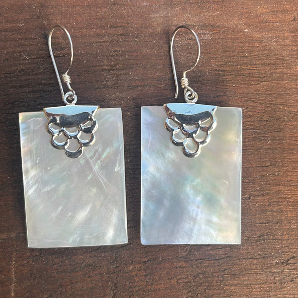Sterling Silver & White Mother of Pearl Shell Drop Earrings
