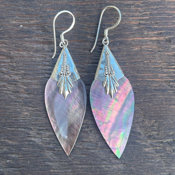 Sterling Silver & Black Mother of Pearl Shell Drop Earrings