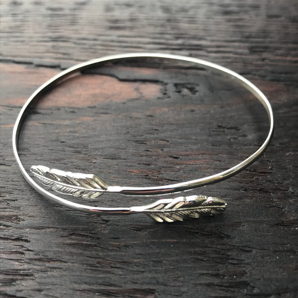 Sterling Silver Feather Bangle