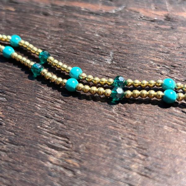 'Bead Love' 2 Strand Anklet (Turquoise & Dark Green)