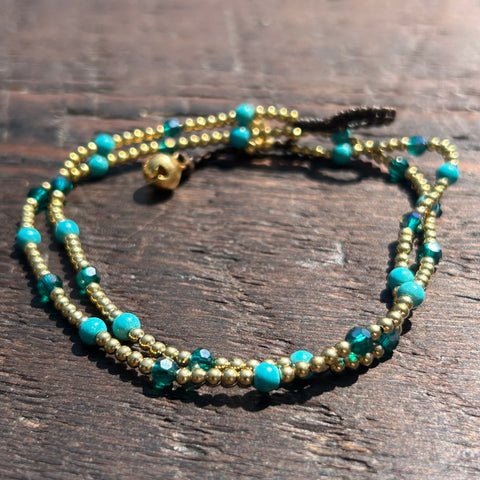 'Bead Love' 2 Strand Anklet (Turquoise & Dark Green)