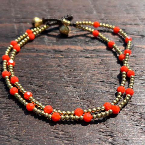 'Bead Love' 2 Strand Anklet (Orange)