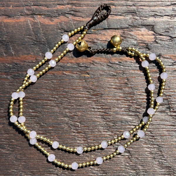'Bead Love' 2 Strand Anklet (Light Pink)