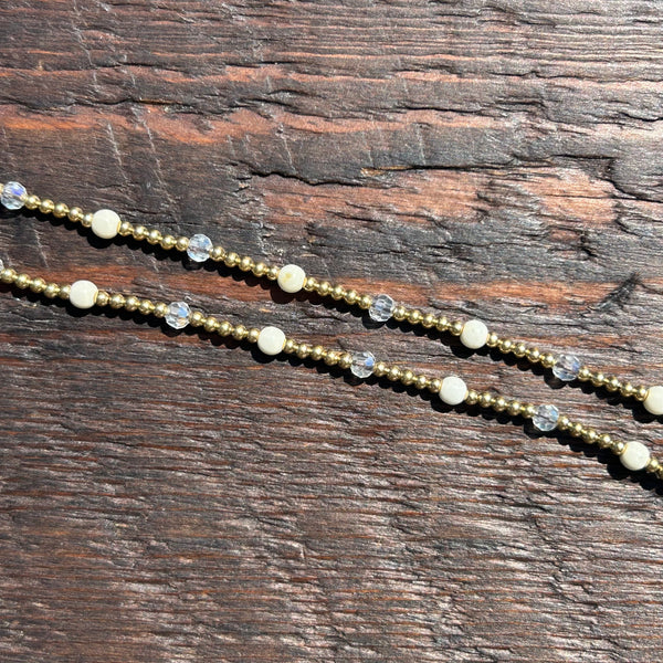 'Bead Love' 2 Strand Anklet (White & Clear)