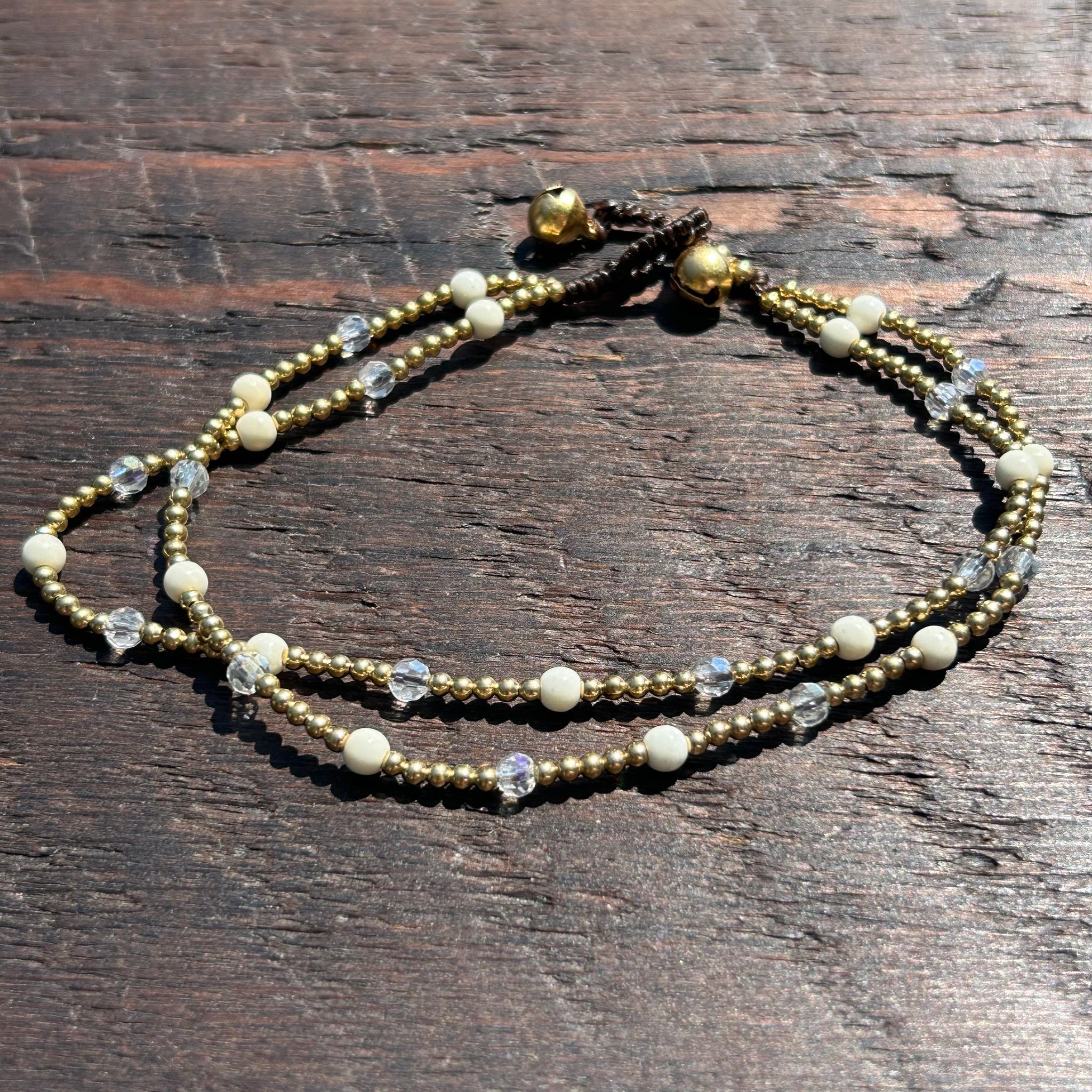 'Bead Love' 2 Strand Anklet (White & Clear)