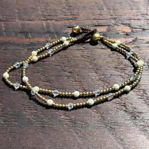 'Bead Love' 2 Strand Anklet (White & Clear)
