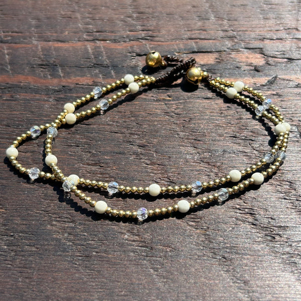 'Bead Love' 2 Strand Anklet (White & Clear)