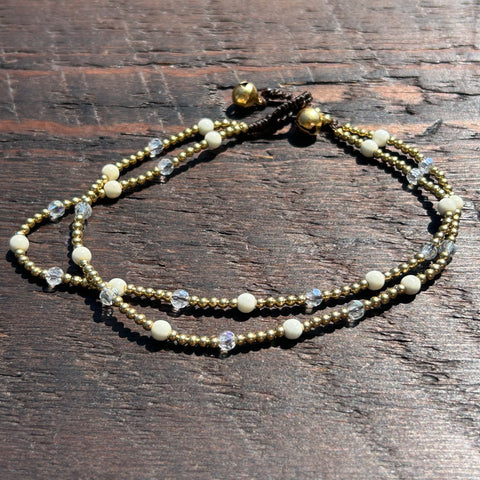 'Bead Love' 2 Strand Anklet (White & Clear)
