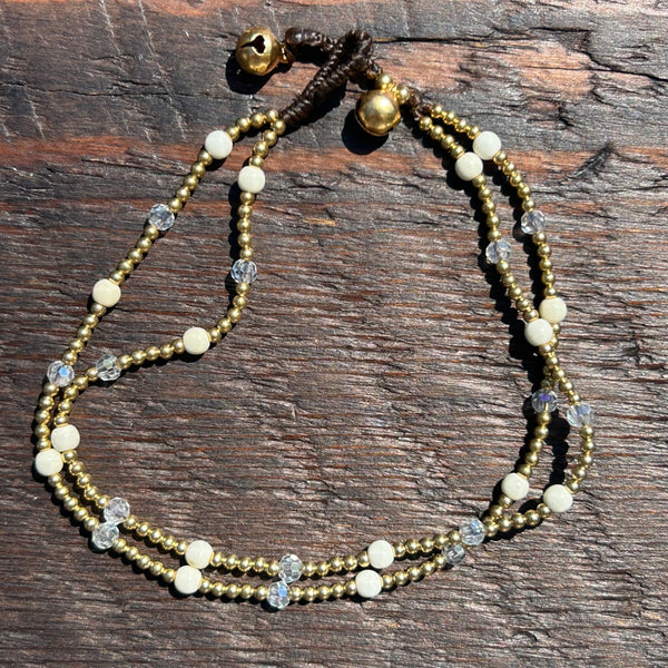 'Bead Love' 2 Strand Anklet (White & Clear)