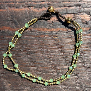 'Bead Love' 2 Strand Anklet (Light Mint Green)