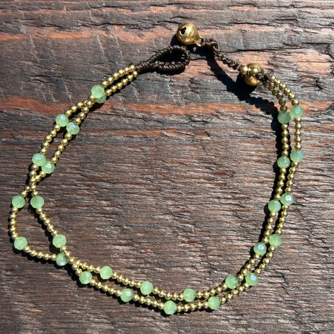 'Bead Love' 2 Strand Anklet (Light Mint Green)