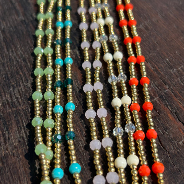 'Bead Love' 2 Strand Anklet (White & Clear)