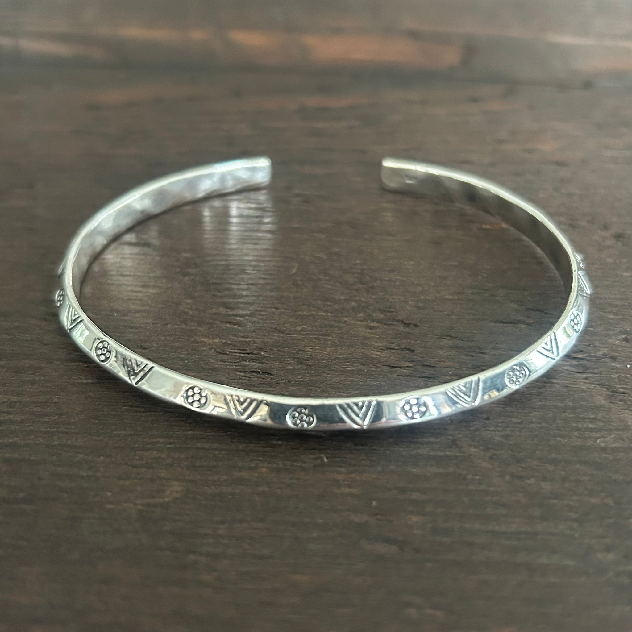 Hand Stamped Slim Sterling Silver Cuff Bangle