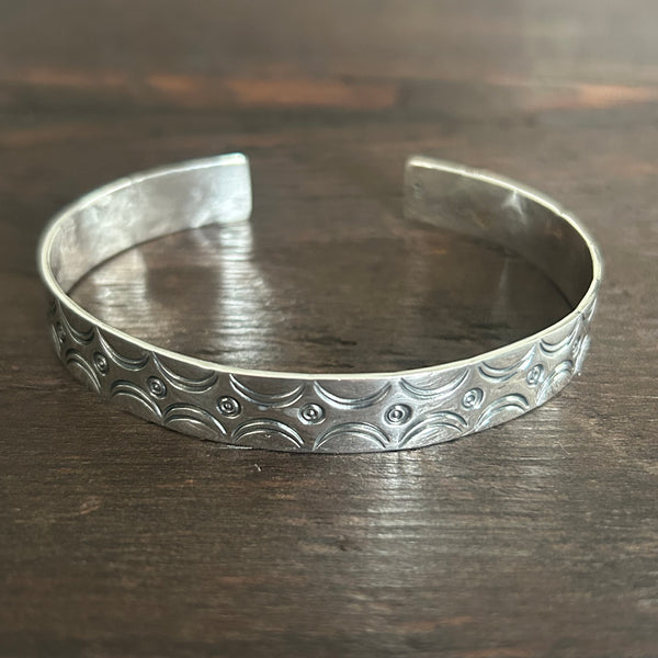 Abstract Hand Stamped Slim Band Sterling Silver Cuff Bangle