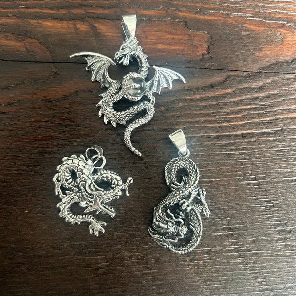 Dragon & Crystal Talisman Sterling Silver Pendant