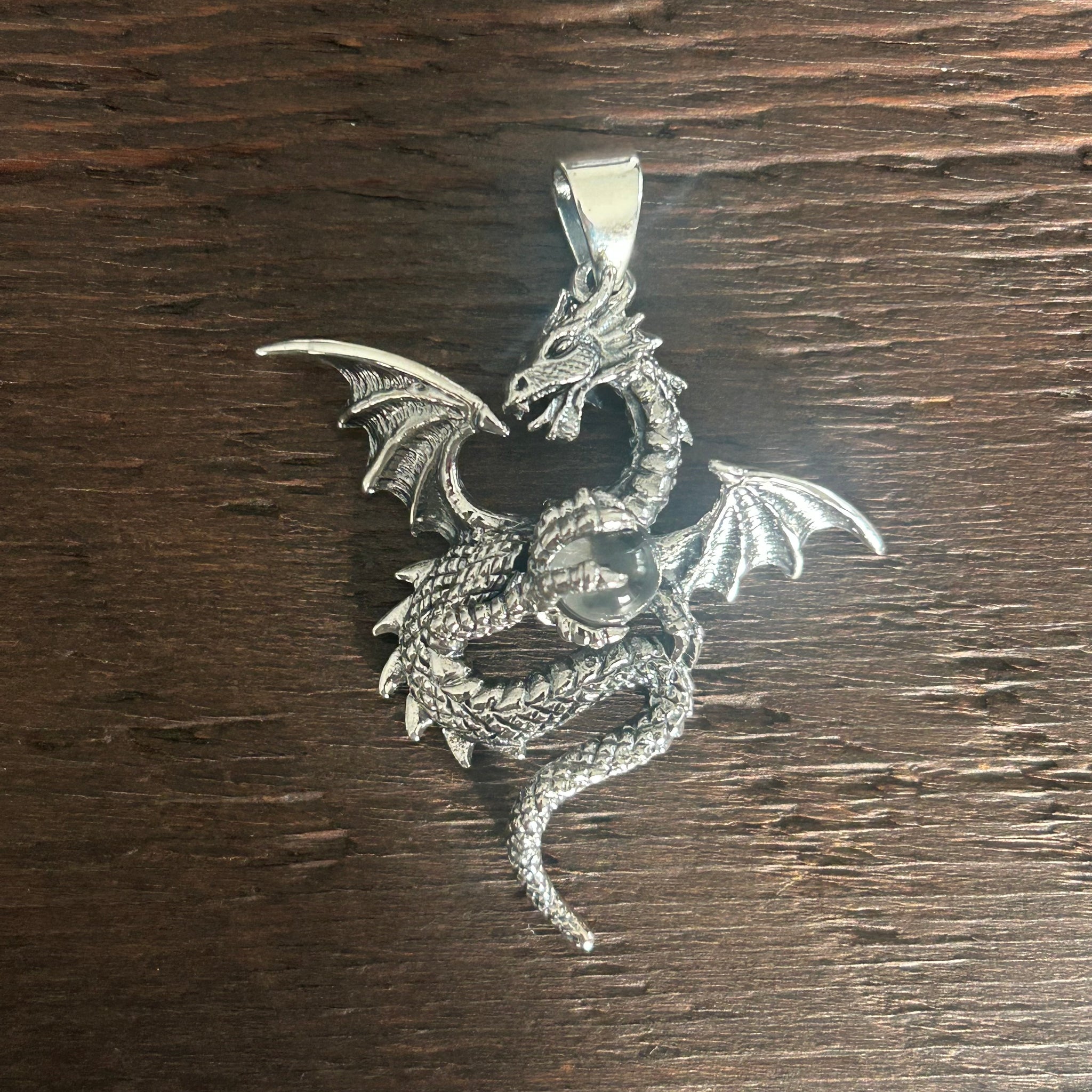Dragon & Crystal Talisman Sterling Silver Pendant