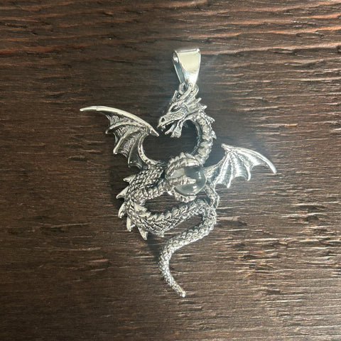 Dragon & Crystal Talisman Sterling Silver Pendant