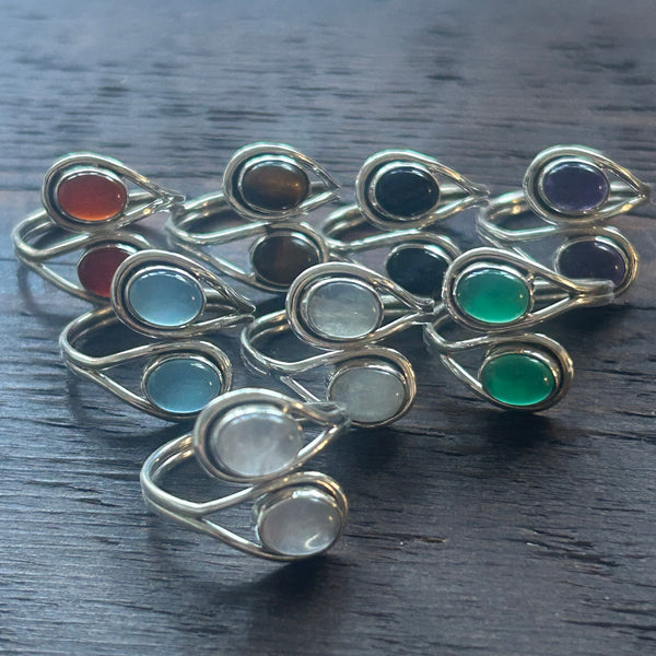 Elegant Twin Stone Adjustable Sterling Silver Ring - Tiger's Eye