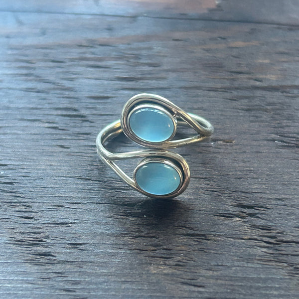 Elegant Twin Stone Adjustable Sterling Silver Ring - Blue Chalcy