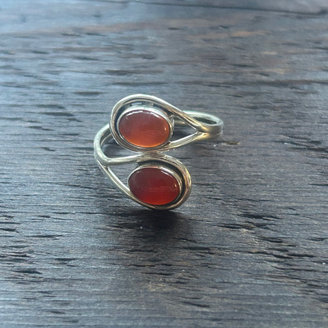 Elegant Twin Stone Adjustable Sterling Silver Ring - Red Onyx