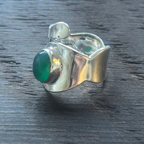 Stylish Adjustable Sterling Silver Ring - Green Onyx