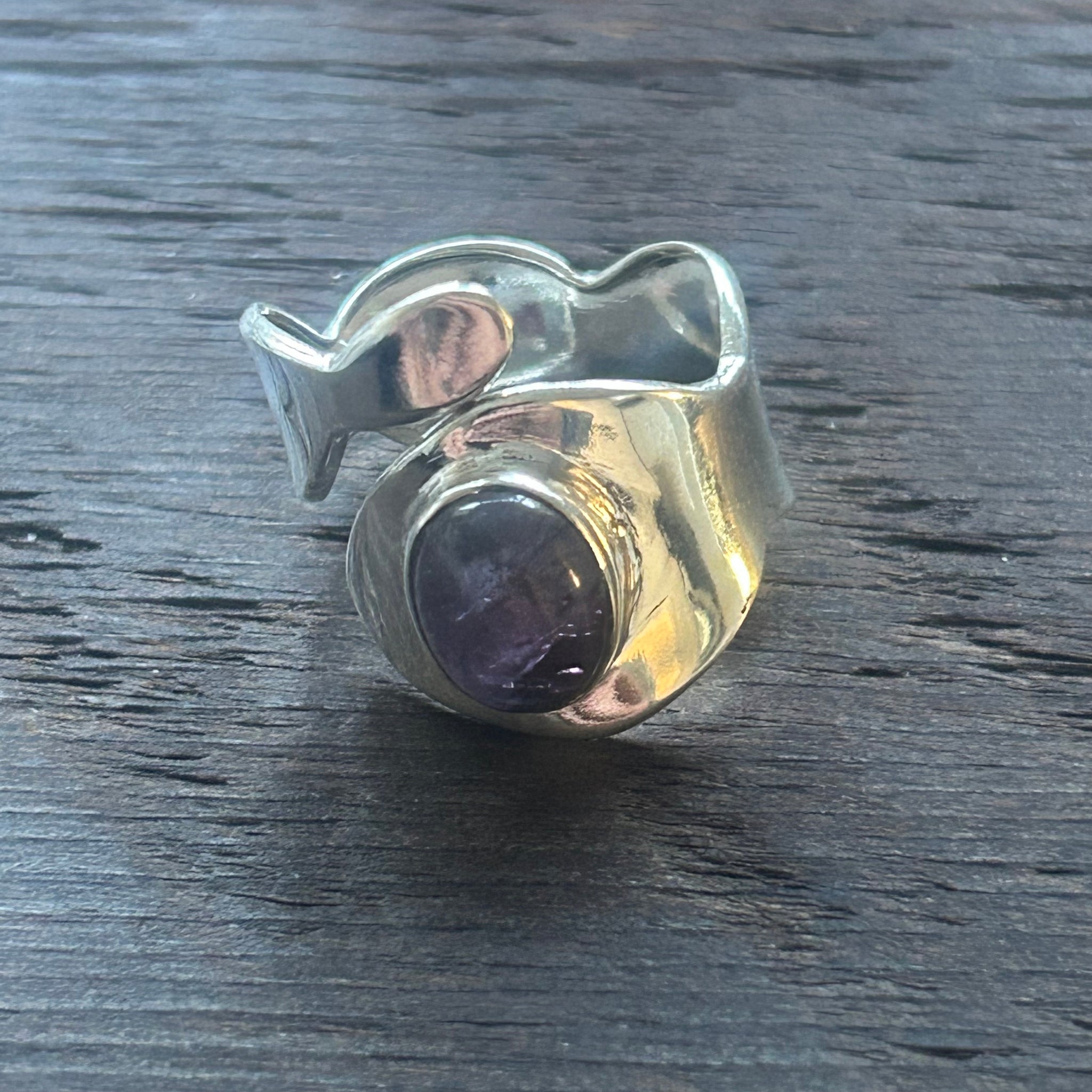 Stylish Adjustable Sterling Silver Ring - Amethyst