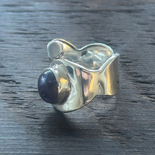 Stylish Adjustable Sterling Silver Ring - Amethyst