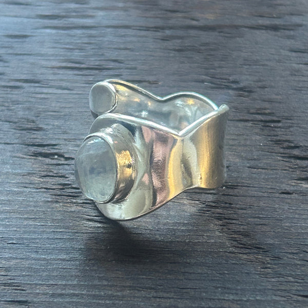 Stylish Adjustable Sterling Silver Ring - Moonstone