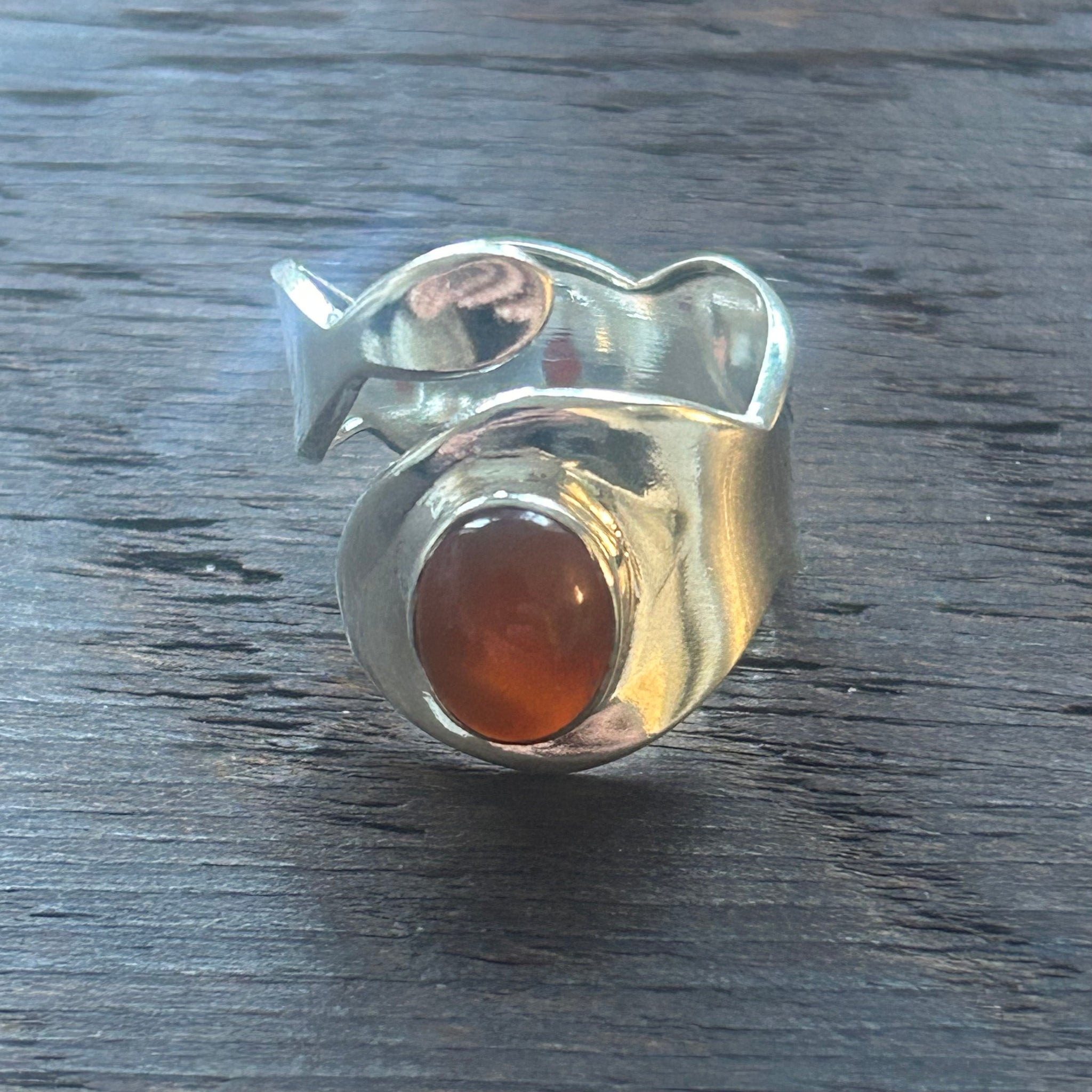 Stylish Adjustable Sterling Silver Ring - Red Onyx