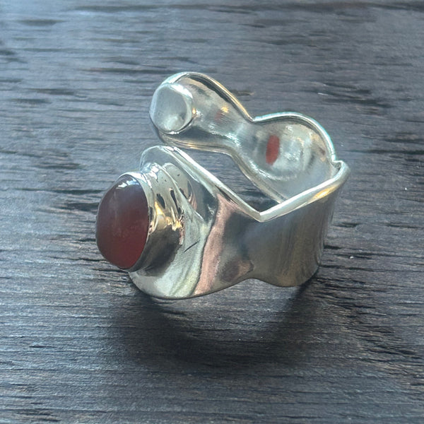 Stylish Adjustable Sterling Silver Ring - Red Onyx
