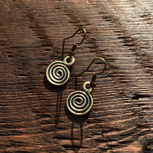 'Just Brass' Coil Swirl Design Drop Earrings